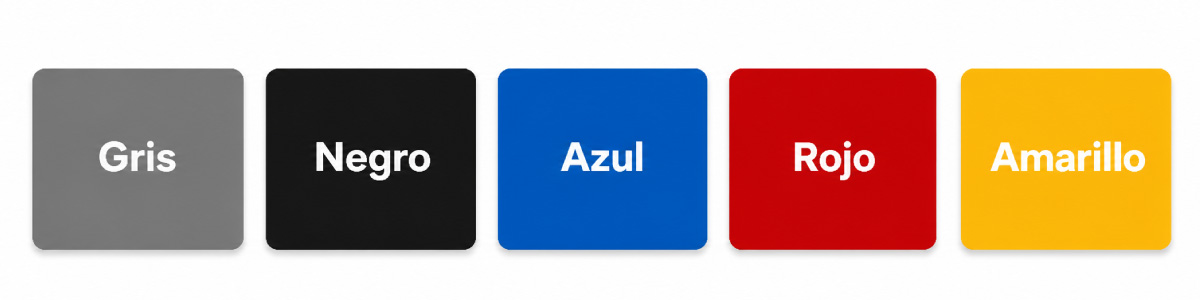 Colores disponibles: gris, negro, azul, rojo y amarillo